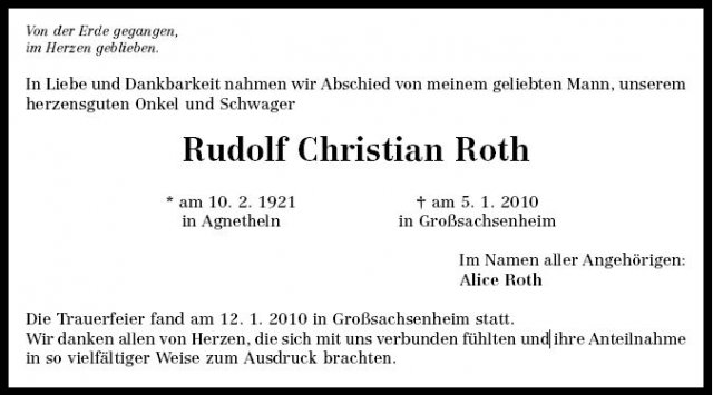 Roth Rudolf 1921-2010 Todesanzeige